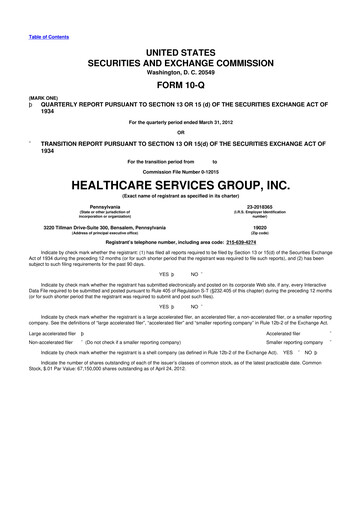 Thumbnail Healthcare Services Group 10-Q Quarterly Report FY2012 
