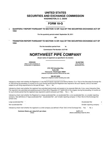 Thumbnail Northwest Pipe Company
 10-Q Quarterly Report FY2011 