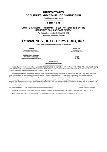 Thumbnail Community Health Systems
 10-Q Quarterly Report FY2012 