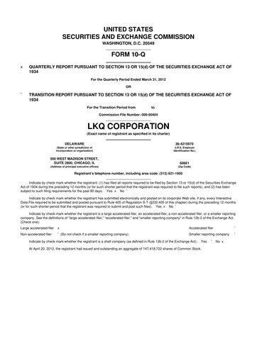 Thumbnail LKQ Corporation 10-Q Quarterly Report FY2012 