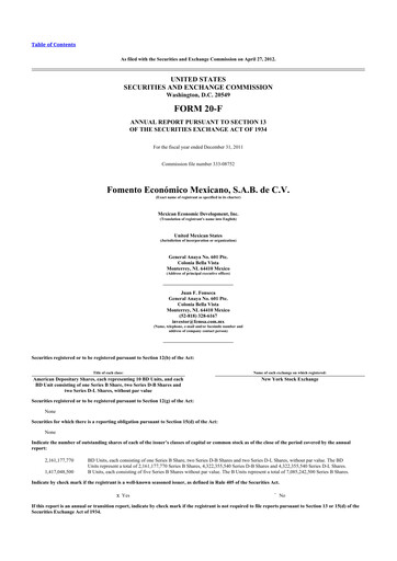 Thumbnail Fomento Económico Mexicano (FEMSA) 20-F Annual Report 