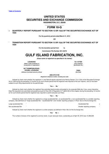 Thumbnail Gulf Island Fabrication
 10-Q Quarterly Report FY2012 