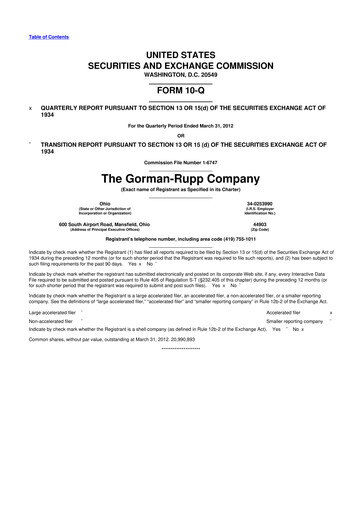 Vorschaubild Gorman-Rupp 10-Q Quartalsbericht 2012 