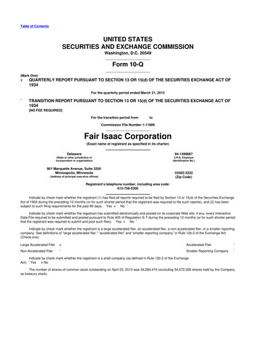 Thumbnail Fair Isaac (FICO) 10-Q Quarterly Report FY2012 