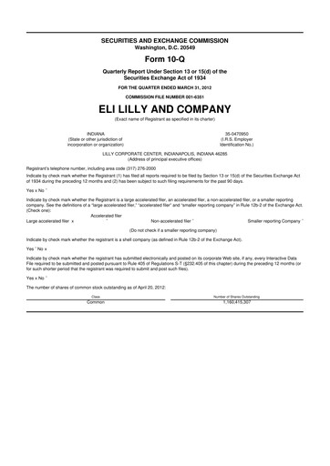 Vorschaubild Eli Lilly 10-Q Quartalsbericht 2012 