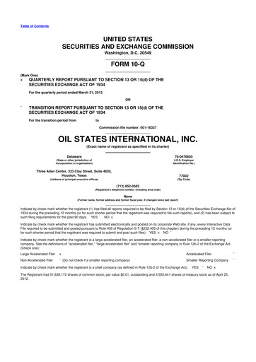 Thumbnail Oil States International
 10-Q Quarterly Report FY 