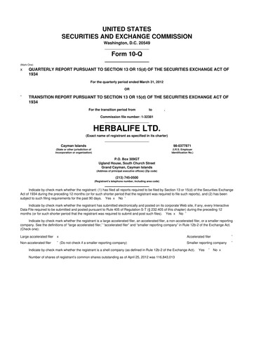 Thumbnail Herbalife 10-Q Quarterly Report FY2012 