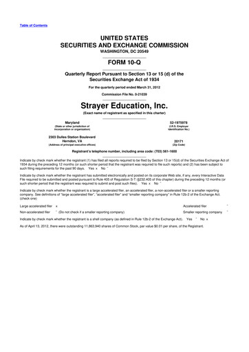 Thumbnail Strategic Education
 10-Q Quarterly Report FY2012 