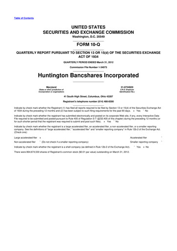Thumbnail Huntington Bancshares
 10-Q Quarterly Report FY2012 