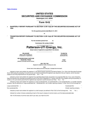 Thumbnail Patterson-UTI Energy 10-Q Quarterly Report FY2012 