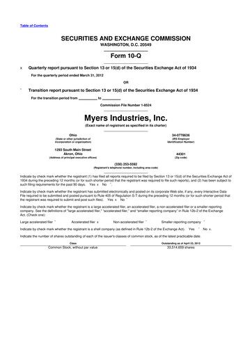 Thumbnail Myers Industries 10-Q Quarterly Report FY2012 
