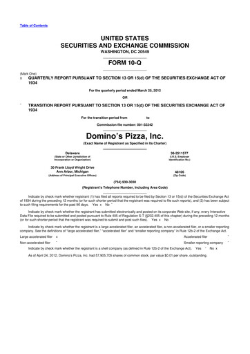 Thumbnail Domino's Pizza 10-Q Quarterly Report FY2012 