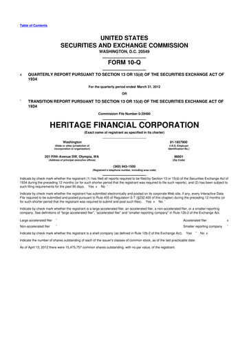 Thumbnail Heritage Financial 10-Q Quarterly Report FY2012 