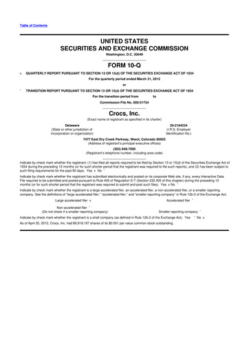 Miniature Crocs 10-Q Rapport trimestriel 2012 