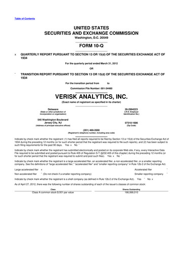 Miniature Verisk Analytics 10-Q Rapport trimestriel 2012 