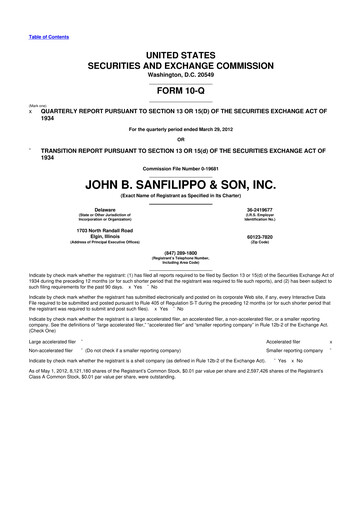 Thumbnail John B. Sanfilippo & Son 10-Q Quarterly Report FY2012 