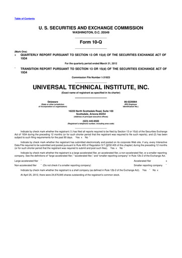 Thumbnail Universal Technical Institute 10-Q Quarterly Report FY2012 