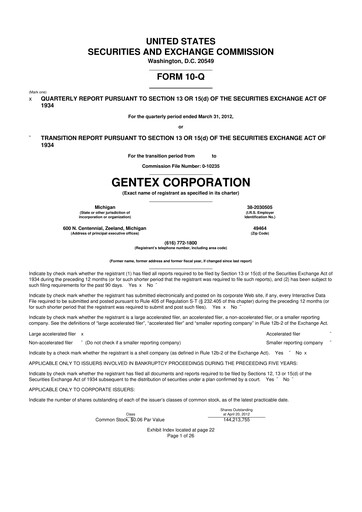 Thumbnail Gentex 10-Q Quarterly Report FY2012 