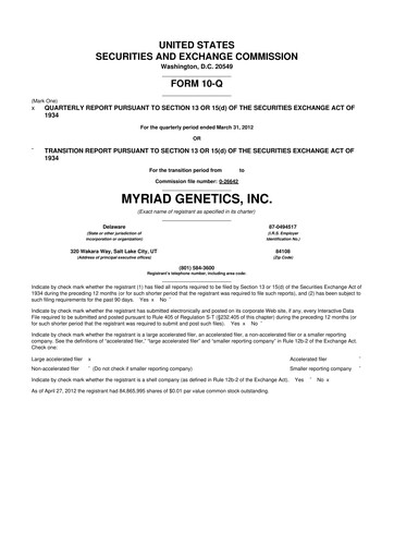 Thumbnail Myriad Genetics 10-Q Quarterly Report FY2012 