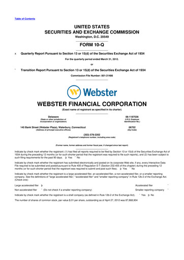 Thumbnail Webster Financial 10-Q Quarterly Report FY2012 