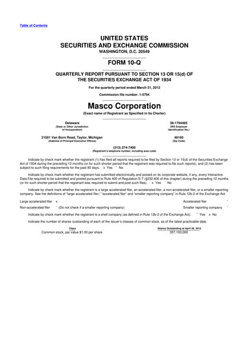 Miniature Masco 10-Q Rapport trimestriel 2012 