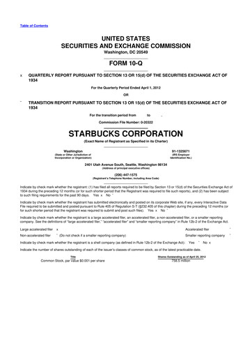 Thumbnail Starbucks 10-Q Quarterly Report FY2012 