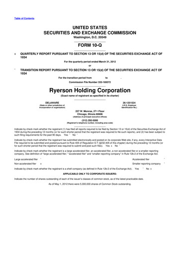 Miniature Ryerson 10-Q Rapport trimestriel 2012 