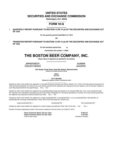 Thumbnail Boston Beer Company 10-Q Quarterly Report FY2012 