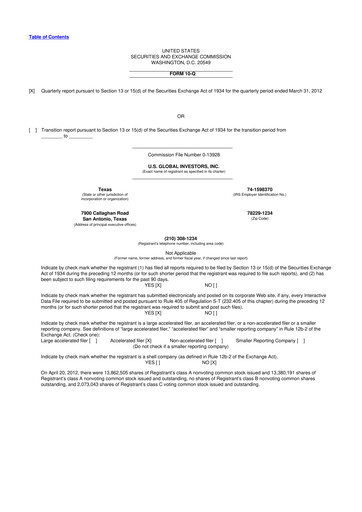 Thumbnail U.S. Global Investors 10-Q Quarterly Report FY2012 