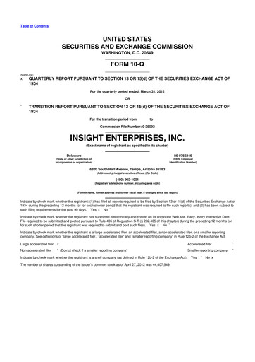 Thumbnail Insight Enterprises
 10-Q Quarterly Report FY2012 