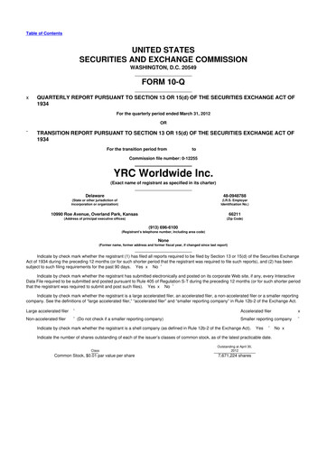 Thumbnail Yellow Corporation 10-Q Quarterly Report FY2012 