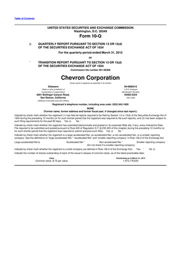 Thumbnail Chevron 10-Q Quarterly Report FY2012 