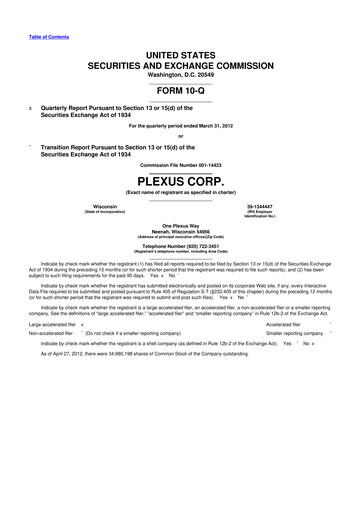 Thumbnail Plexus 10-Q Quarterly Report FY2012 