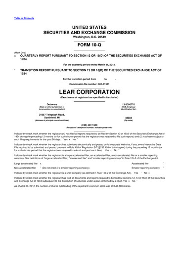 Thumbnail Lear Corporation
 10-Q Quarterly Report FY2012 