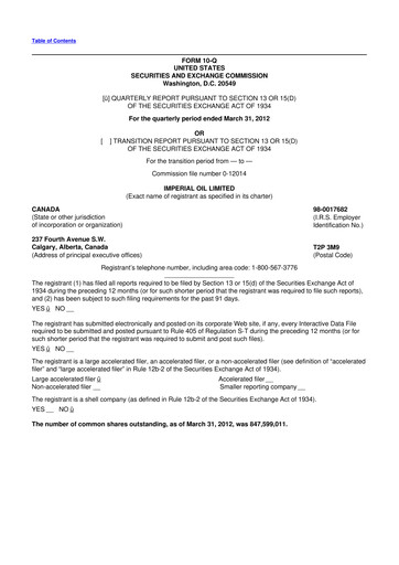 Thumbnail Imperial Oil
 10-Q Quarterly Report FY2012 