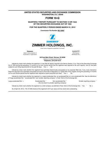 Thumbnail Zimmer Biomet 10-Q Quarterly Report FY 