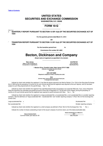 Thumbnail Becton Dickinson 10-Q Quarterly Report FY2012 