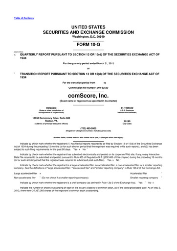 Thumbnail Comscore
 10-Q Quarterly Report FY2012 