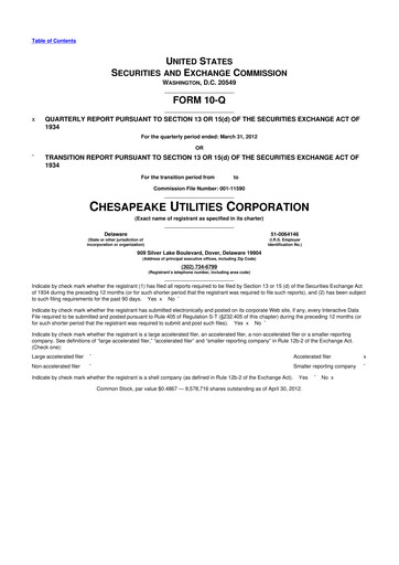 Thumbnail Chesapeake Utilities
 10-Q Quarterly Report FY2012 