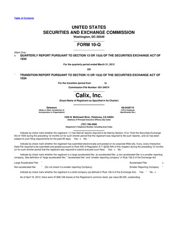 Thumbnail Calix 10-Q Quarterly Report FY2012 
