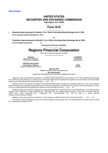 Thumbnail Regions Financial
 10-Q Quarterly Report FY2012 