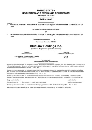 Thumbnail Bluelinx 10-Q Quarterly Report FY2012 