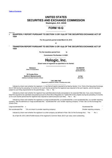 Miniature Hologic 10-Q Rapport trimestriel 2012 