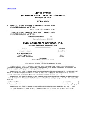 Thumbnail H&E Equipment Services 10-Q Quarterly Report FY 
