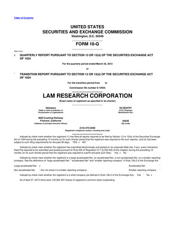 Vorschaubild Lam Research 10-Q Quartalsbericht 2012 
