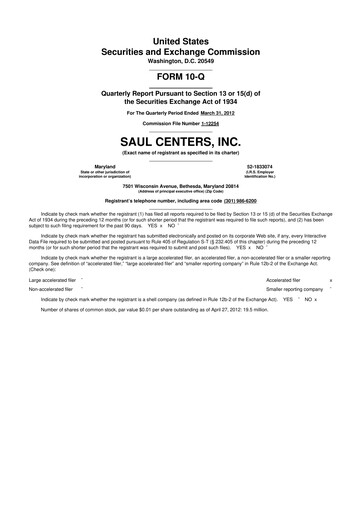 Miniature Saul Centers 10-Q Rapport trimestriel 2012 