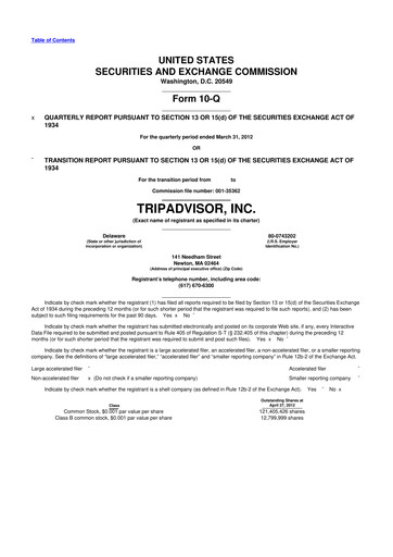 Thumbnail TripAdvisor 10-Q Quarterly Report FY2012 
