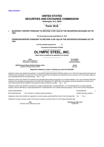 Thumbnail Olympic Steel
 10-Q Quarterly Report FY2012 
