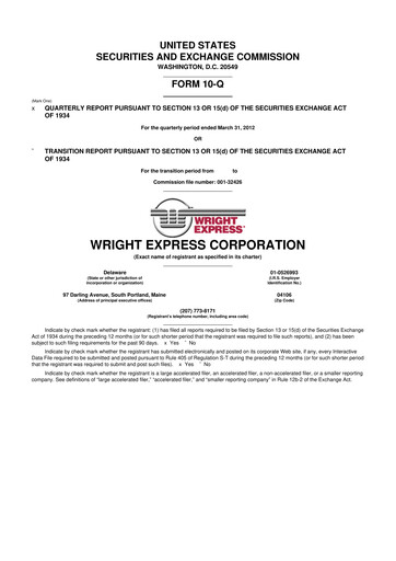Thumbnail WEX 10-Q Quarterly Report FY2012 