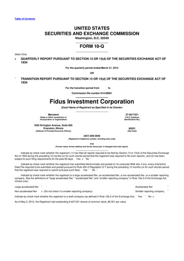 Miniature Fidus Investment Corporation 10-Q Rapport trimestriel  